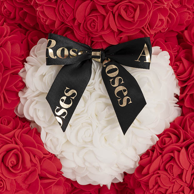 Amore Rose Bear Large w White Heart & Black Bow Red (35cmH)