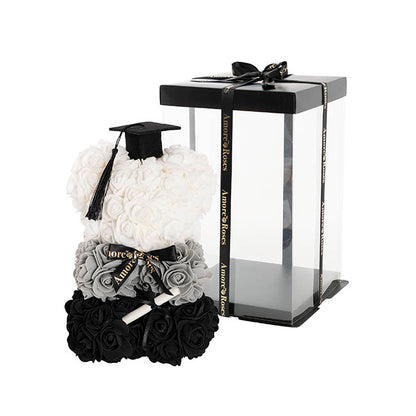 Graduation Amore Rose Bear w Black Bow&Hat Ombre Black(25cmH