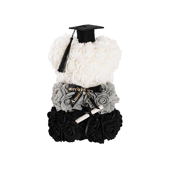 Graduation Amore Rose Bear w Black Bow&Hat Ombre Black(25cmH