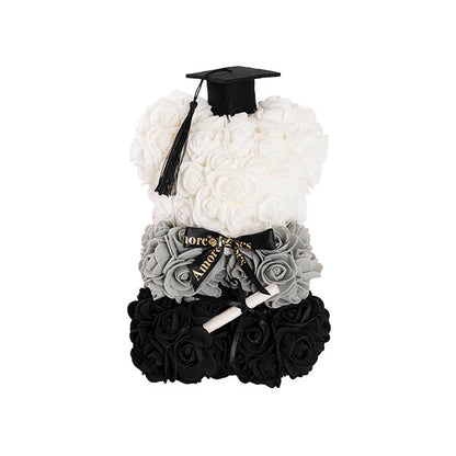 Graduation Amore Rose Bear w Black Bow&Hat Ombre Black(25cmH