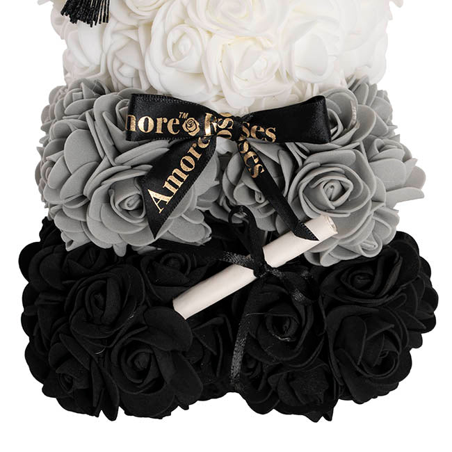 Graduation Amore Rose Bear w Black Bow&Hat Ombre Black(25cmH