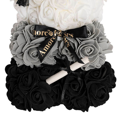 Graduation Amore Rose Bear w Black Bow&Hat Ombre Black(25cmH