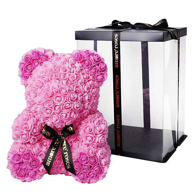 Amore Rose Bear Large w Hot Pink Feet & Ears Pink (35cmH)