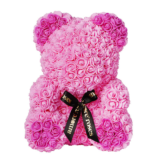Amore Rose Bear Large w Hot Pink Feet & Ears Pink (35cmH)