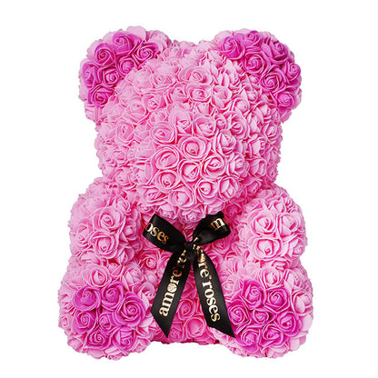 Amore Rose Bear Large w Hot Pink Feet & Ears Pink (35cmH)