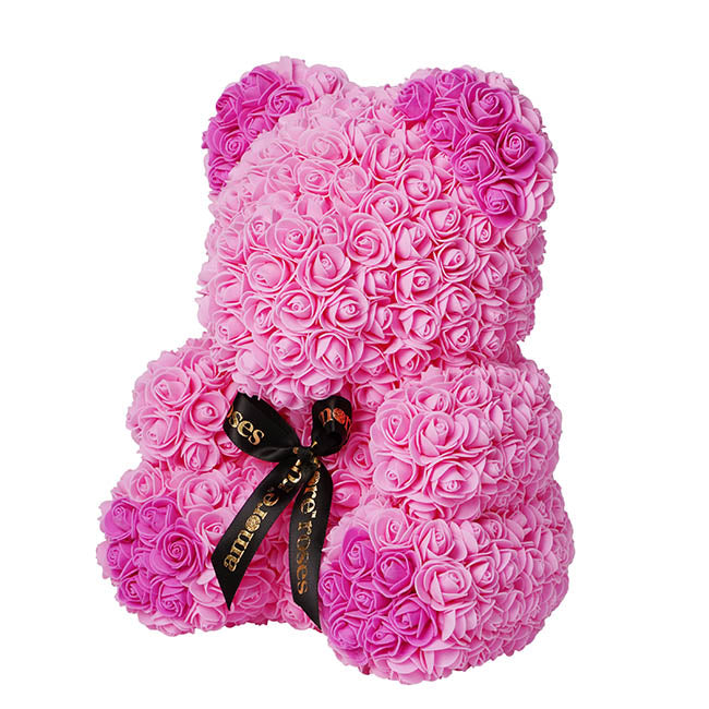 Amore Rose Bear Large w Hot Pink Feet & Ears Pink (35cmH)