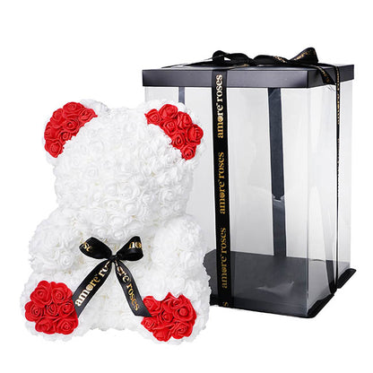 Amore Rose Bear Large w Red Feet & Ears White (35cmH)