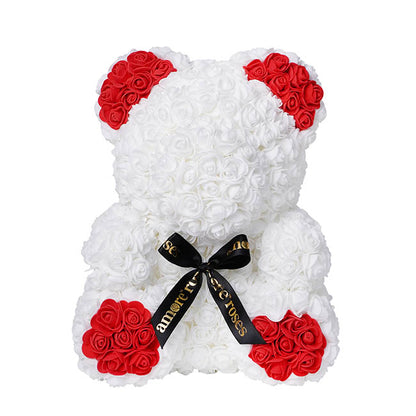 Amore Rose Bear Large w Red Feet & Ears White (35cmH)