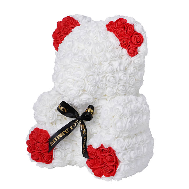Amore Rose Bear Large w Red Feet & Ears White (35cmH)