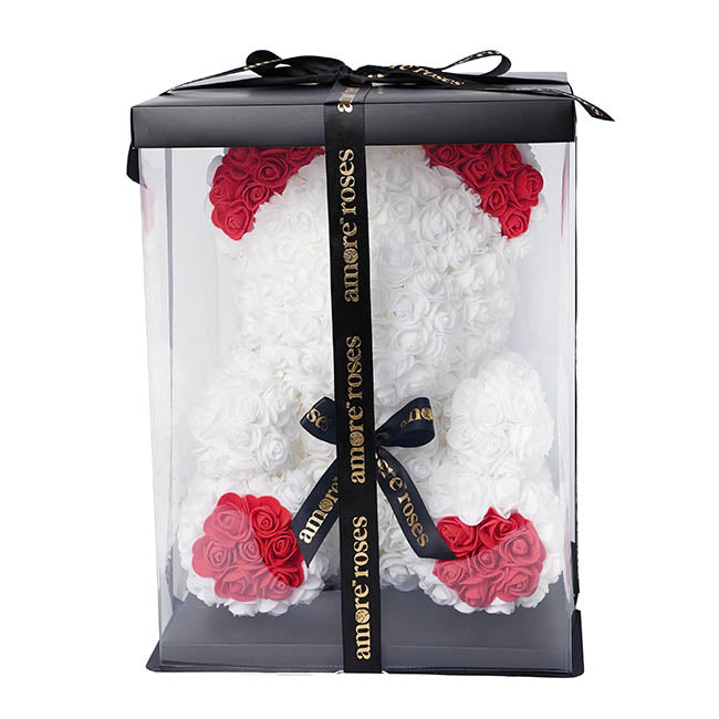 Amore Rose Bear Large w Red Feet & Ears White (35cmH)