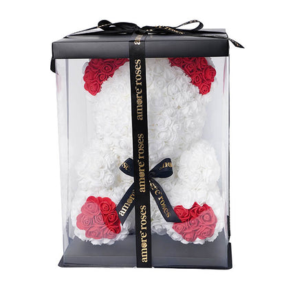 Amore Rose Bear Large w Red Feet & Ears White (35cmH)