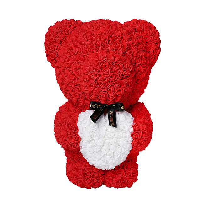 Amore Rose Standing Bear w White Heart Large Red (55cmH)