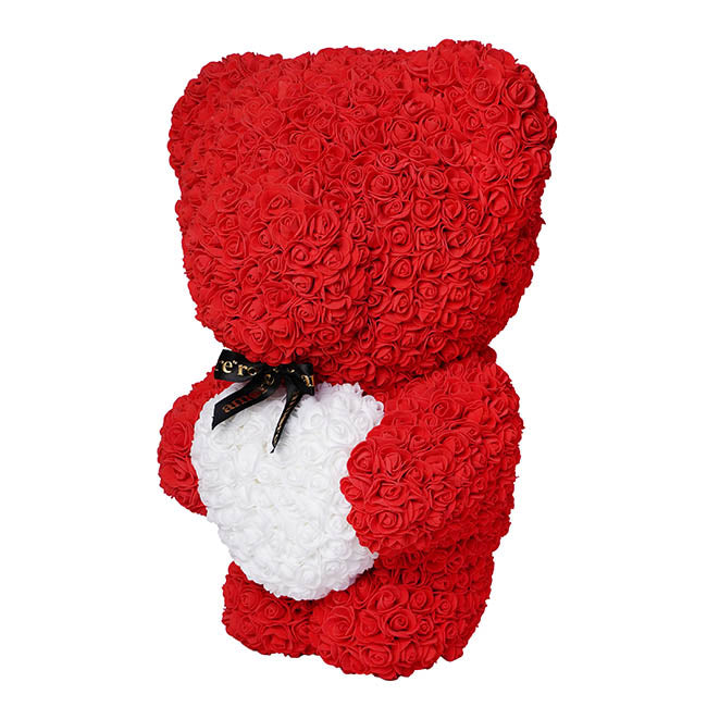 Amore Rose Standing Bear w White Heart Large Red (55cmH)