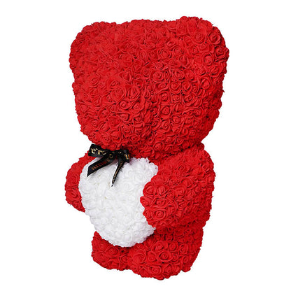 Amore Rose Standing Bear w White Heart Large Red (55cmH)
