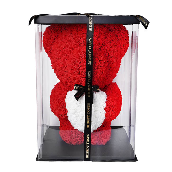 Amore Rose Standing Bear w White Heart Large Red (55cmH)