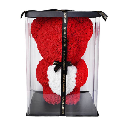 Amore Rose Standing Bear w White Heart Large Red (55cmH)