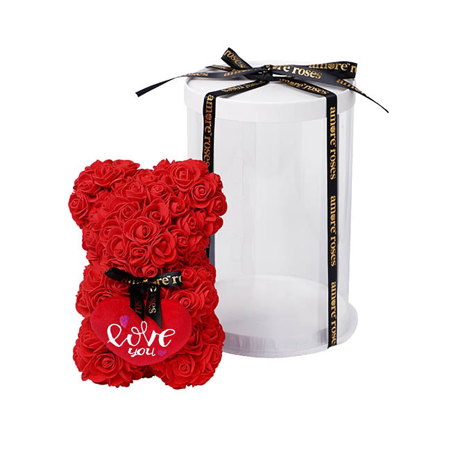 Amore Rose Bear w Love You Plush Heart Red (25cmH)