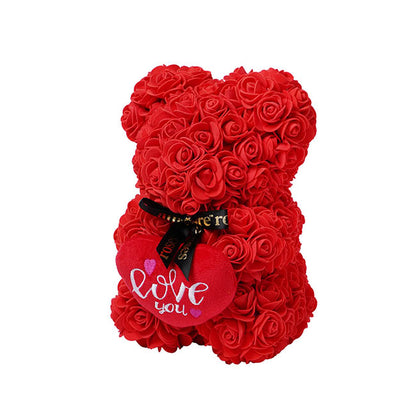 Amore Rose Bear w Love You Plush Heart Red (25cmH)