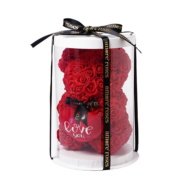 Amore Rose Bear w Love You Plush Heart Red (25cmH)