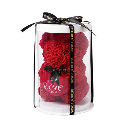 Amore Rose Bear w Love You Plush Heart Red (25cmH)