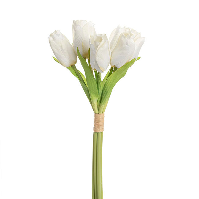 Dutch Tulip Bouquet x 7 White (30cmH)