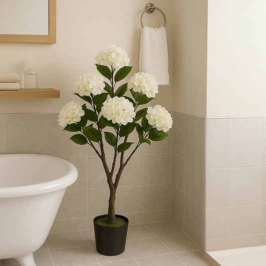 Real Touch Artificial Hydrangea Tree Potted White (90cmH)