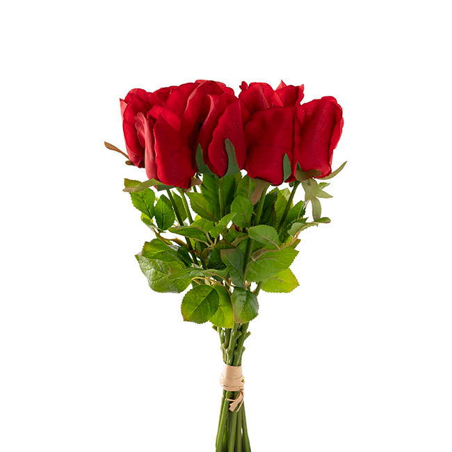 Rose Bud Bouquet x 10 Heads Red (46cmH)