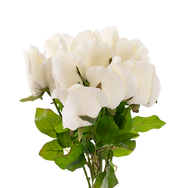 Rose Bud Bouquet x 10 Heads White (46cmH)