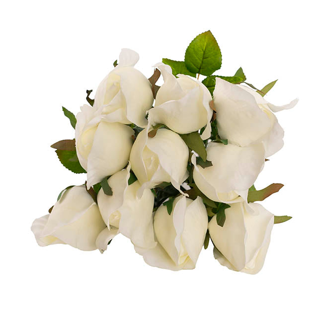 Rose Bud Bouquet x 10 Heads White (46cmH)