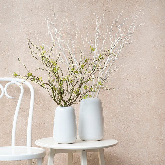 Branch w White Flower Bud & Leaves Brown (79cmH)
