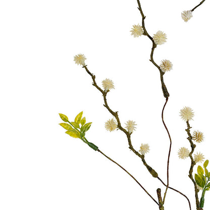 Branch w White Flower Bud & Leaves Brown (79cmH)