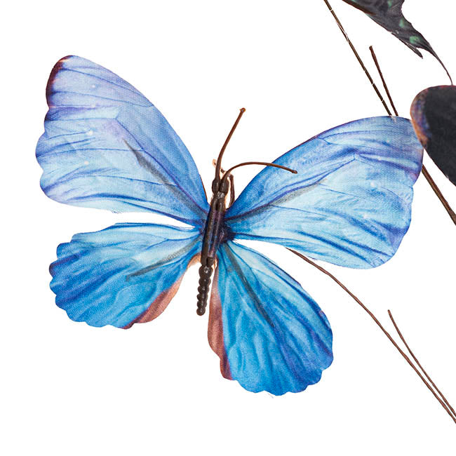 Butterfly Twig Branch Spray Tropical Blue (60cmH)