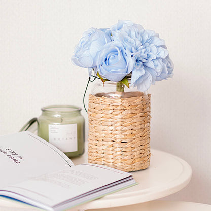 Dahlia & Cabbage Rose Bouquet Soft Blue (28cmH)