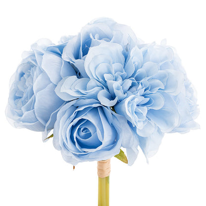 Dahlia & Cabbage Rose Bouquet Soft Blue (28cmH)