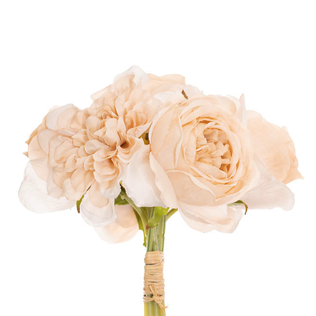 Dahlia & Cabbage Rose Bouquet Beige (28cmH)