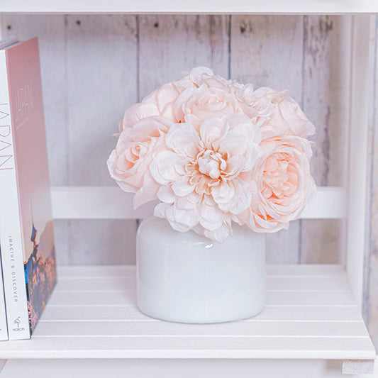 Dahlia & Cabbage Rose Bouquet Nude (28cmH)