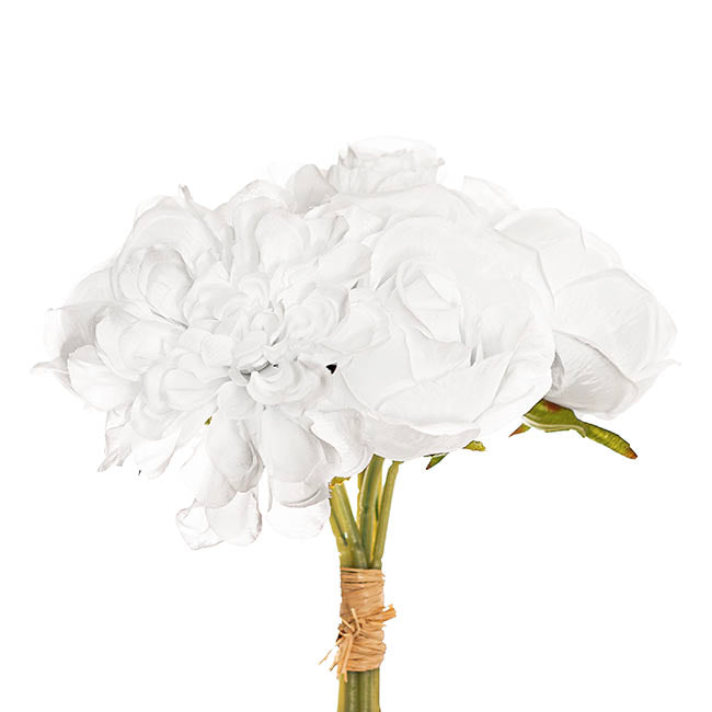 Dahlia & Cabbage Rose Bouquet Pure White (28cmH)