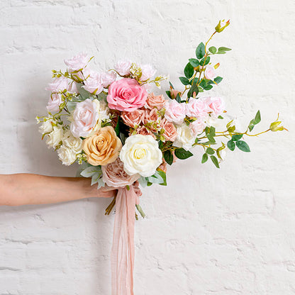 Blooming Garden Rose 11 Head Bouquet White (51cmH)