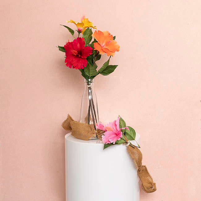 Hibiscus Flower x 2 Head Spray Peachy Orange (11cmDx61cmH)