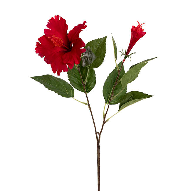 Hibiscus Flower x 2 Head Spray Red (11cmDx61cmH)
