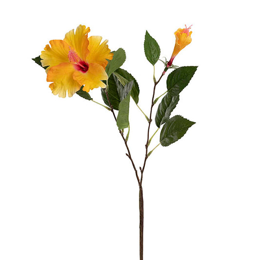 Hibiscus Flower x 2 Head Spray Yellow (11cmDx61cmH)
