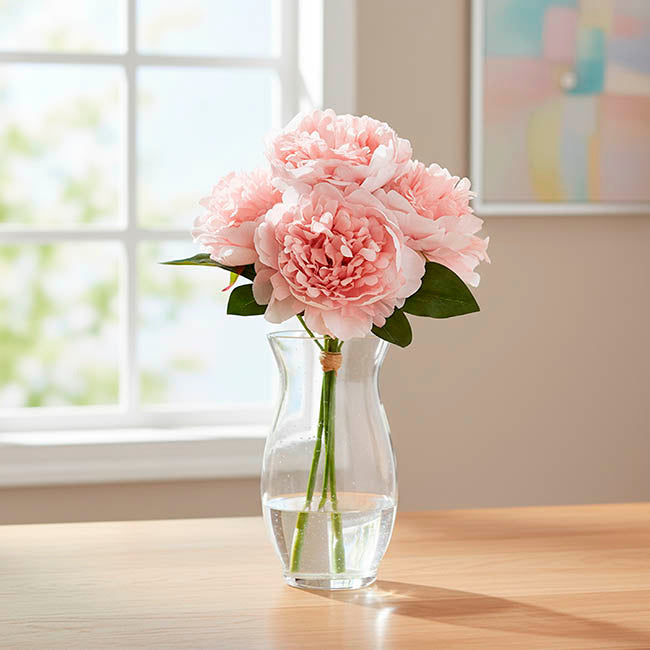 Peony Bouquet x 5 Flower Heads Candy Pink (32cmH)