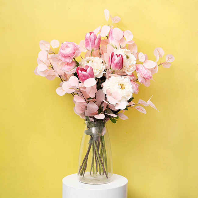 Frosted Eucalyptus Spray Light Pink (90cmH)