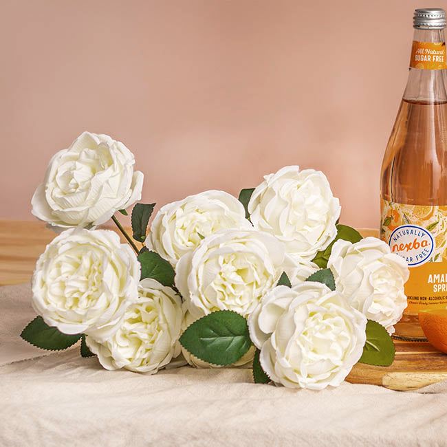 Cabbage Rose x 10 Heads Bouquet White (9cmDx45cmH)