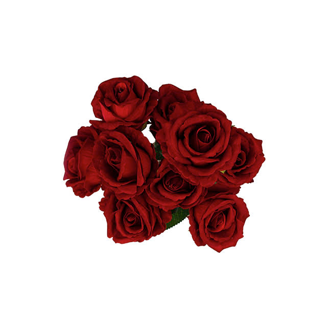 Velvet Rose x 9 Heads Bouquet Dark Red (9cmDx44cmH)
