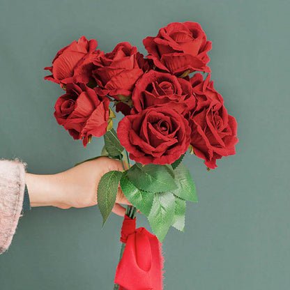Velvet Rose x 9 Heads Bouquet Dark Red (9cmDx44cmH)