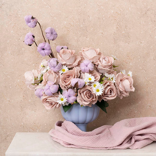 Velvet Rose x 9 Heads Bouquet Nude Beige (9cmDx44cmH)