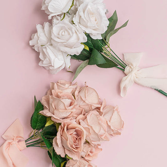 Velvet Rose x 9 Heads Bouquet Off White (9cmDx44cmH)