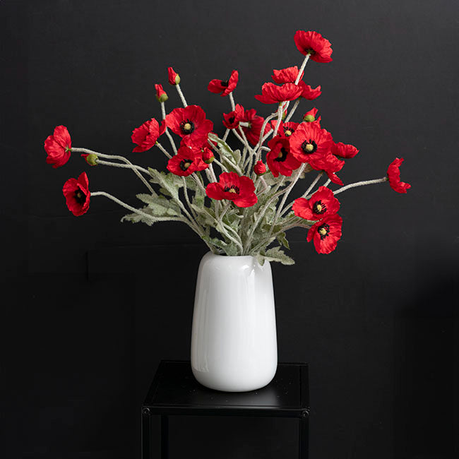 Poppy Spray 3x flowers 1x bud Red (60cm.ST 6-7cm.BUD)