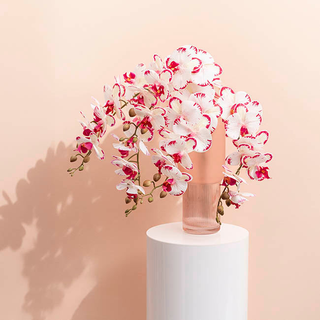 Real Touch 9 Head Phalaenopsis Orchid White Fuchsia (81cmH)